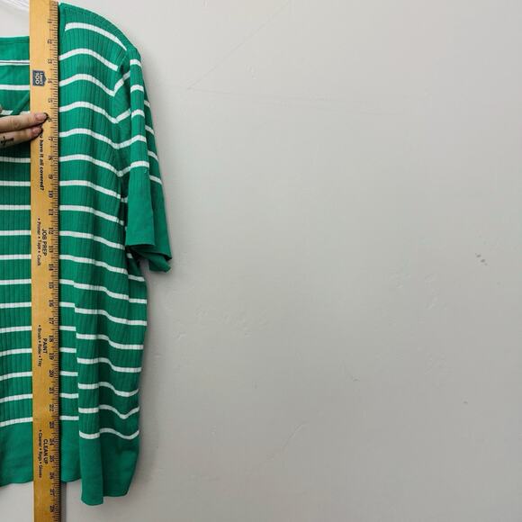 Talbots Green And White V Neck Short Sleeve Ribbed Blouse Women’s Size 2X - Picture 5 of 7